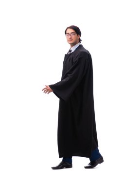 Genç yakışıklı Yargıç üzerinde beyaz izole 