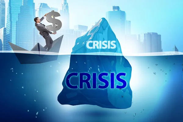 Koncept krize s podnikatelem na ledovci — Stock fotografie