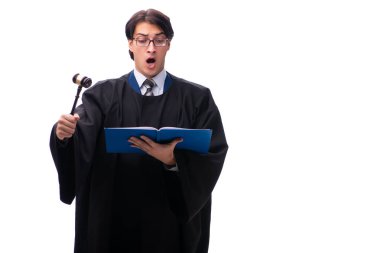 Genç yakışıklı Yargıç üzerinde beyaz izole 