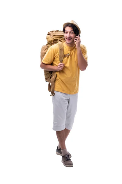 Young handsome tourist isolated on white — Stock Photo, Image