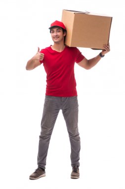 Kutusu ile genç erkek kurye 