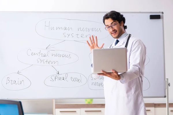 Jovem médico neurologista na frente do quadro branco — Fotografia de Stock