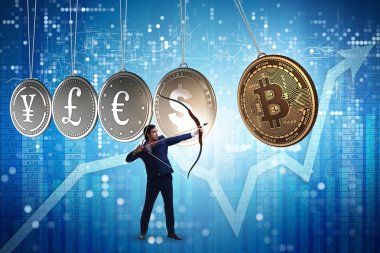 Fiyonk ve ok hedefleyen kripto para kavramı işadamı