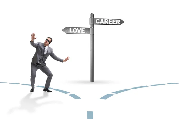 Businessman having hard choice between love and career — Stock Photo, Image