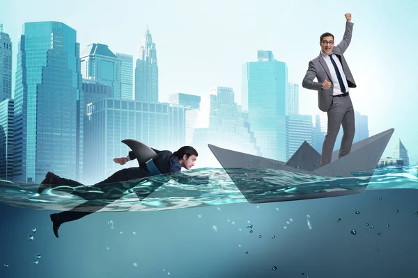 Businessmen in competition concept with shark — Stock Photo, Image