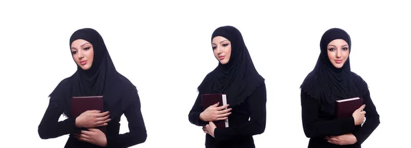 Muselman ung kvinna bär hijab på vit — Stockfoto