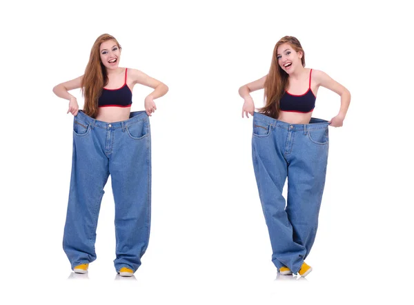Γυναίκα σε δίαιτα έννοια με μεγάλα τζιν — Φωτογραφία Αρχείου
