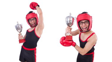 Beyaz arka planda izole edilmiş komik boksör