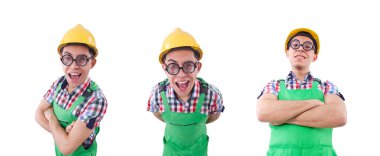 Beyaz tenli komik inşaat işçisi.