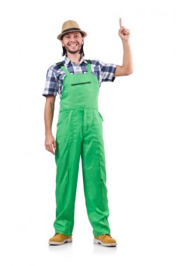 Beyaz arka plan üzerinde izole genç çiftçi