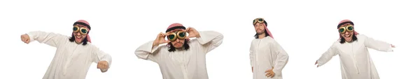 Arabische man vlieger bril geïsoleerd op wit — Stockfoto