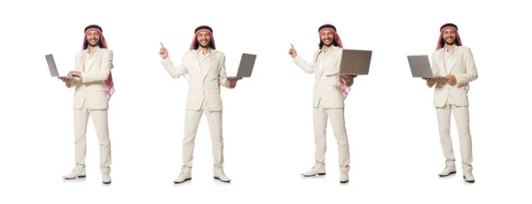 Arab üzletember számítógéppel fehér — Stock Fotó