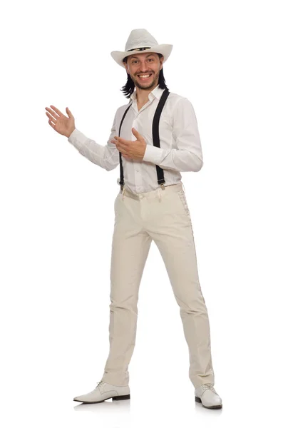 Людина в кумедній концепції ізольована на білому — стокове фото