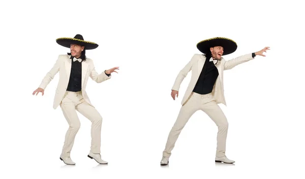 Divertido mexicano en traje y sombrero aislado en blanco —  Fotos de Stock