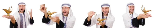 Hombre árabe con lámpara aislada en blanco —  Fotos de Stock