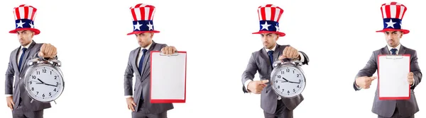 시간 관리 개념에 미국 모자를 가진 남자 — 스톡 사진
