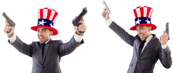 Man with american hat and handguns — Stock Photo, Image