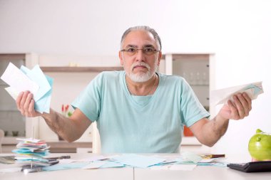 Bütçe planlama konseptinde beyaz sakallı yaşlı adam 