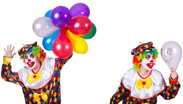 Lustiger männlicher Clown isoliert auf Weiß — Stockfoto