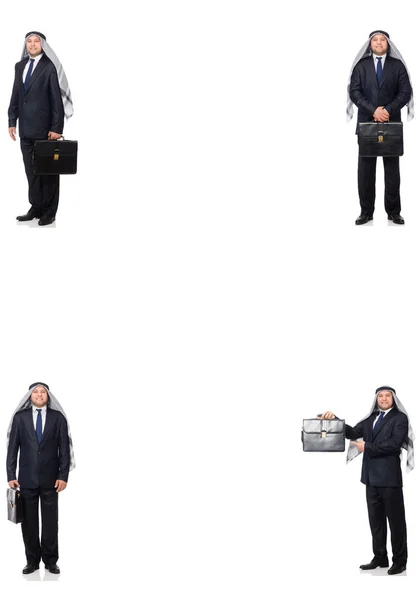 Uomo d'affari arabo con valigetta isolata su bianco — Foto Stock