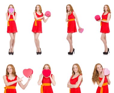 Genç güzel kız beyaz izole giftbox ile