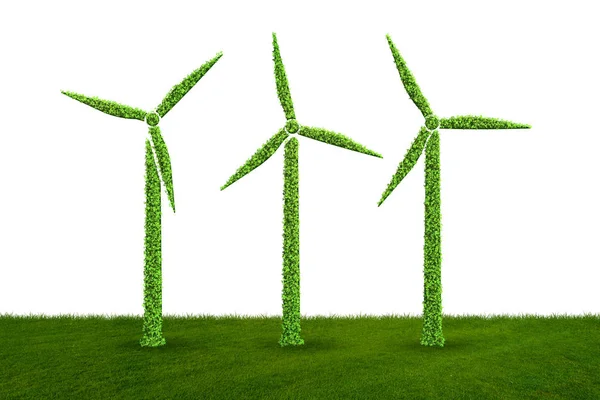 Windmühlen in ökologischer Stromerzeugung und -produktion - 3D-Rendering — Stockfoto
