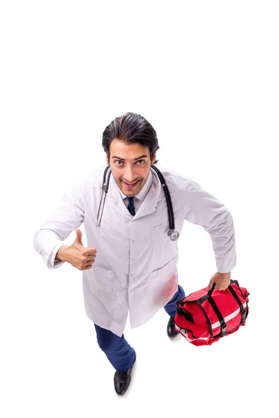 Junge männliche Arzt Sanitäter isoliert auf weiß — Stockfoto