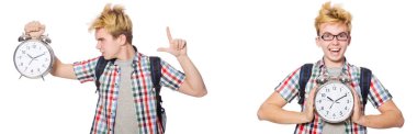 Genç çocuk ile çalar-saat zaman yönetimi kavramı 