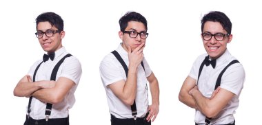 Komik adam üzerinde beyaz izole