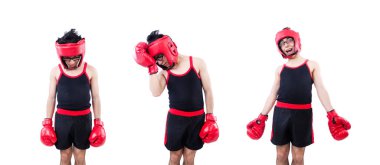 Beyaz arka planda izole edilmiş komik boksör