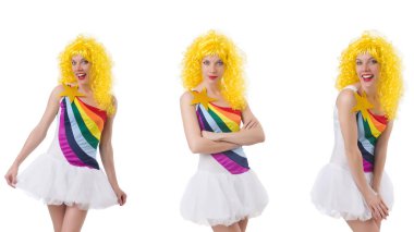 Beyaz izole peruk kadınla 