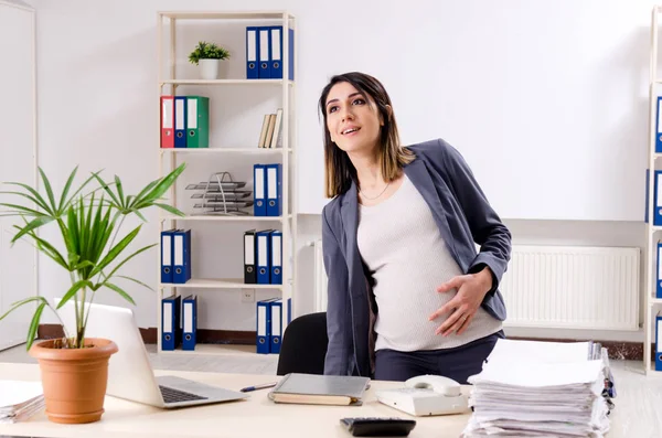 Giovane lavoratrice incinta che lavora in ufficio — Foto Stock
