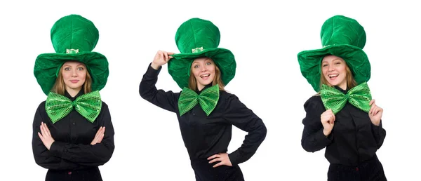 Young woman with green giant bow-tie — Stock Photo, Image