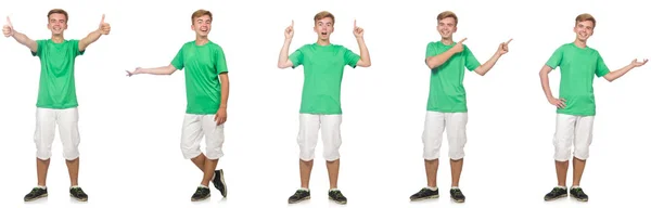 Yeşil t-shirt üzerinde beyaz izole genç çocuk — Stok fotoğraf