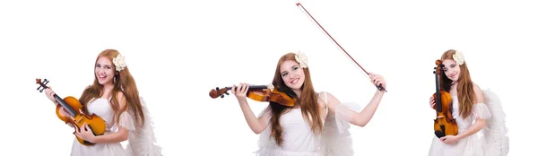 Young violin player isolated on white — Stock Photo, Image