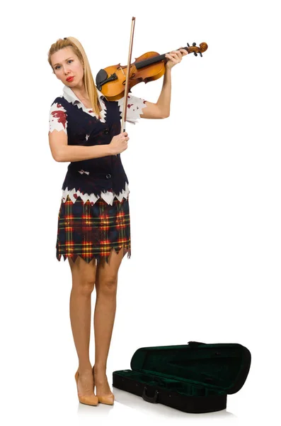 Mujer violinista aislada en blanco —  Fotos de Stock