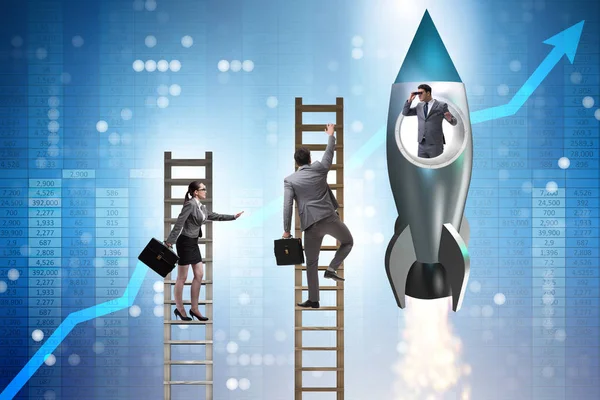 Competition concept with businessman on rocket — Stock Photo, Image