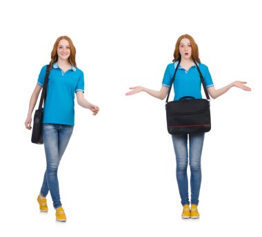 genç kız öğrenci üzerinde beyaz izole