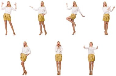 Kadın kolajı beyaz üzerinde izole görünüyor.