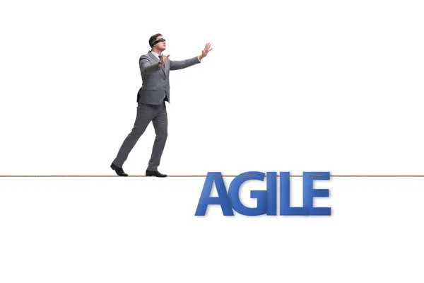 Agile transformation concept with businessman walking on tight r — Stock Photo, Image