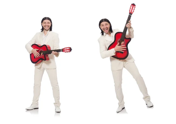 Homme avec guitare isolé sur blanc — Photo