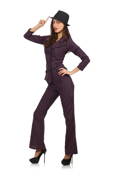 Woman wearing striped costume isolated on white — Stock Photo, Image