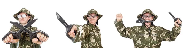 흰 바탕에 고립 된 재미있는 군인 — 스톡 사진