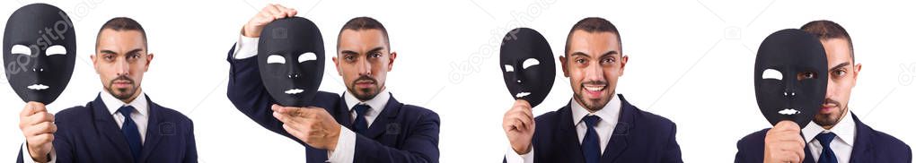 Young man with black mask isolated on white 