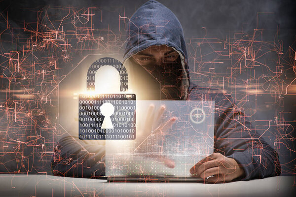 Молодой хакер в кибербезопасности концепции
