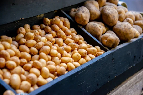 市場表示でジャガイモ — ストック写真