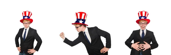 Businessman with american hat isolated on white — Stock Photo, Image