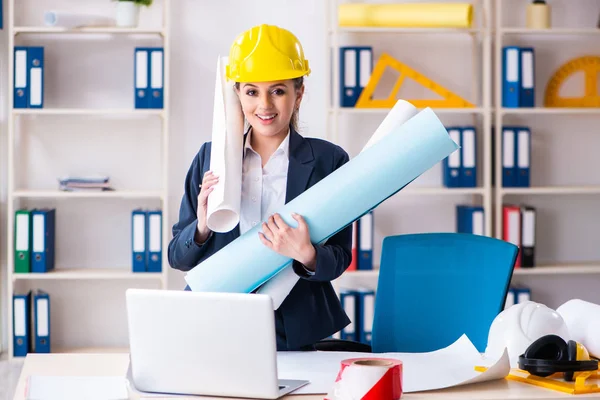 Young female architect working in the office — Stock Photo, Image