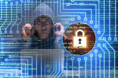 Siber güvenlik konseptinde genç bir hacker.