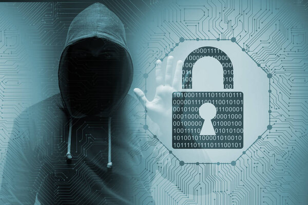 Молодой хакер в кибербезопасности концепции
